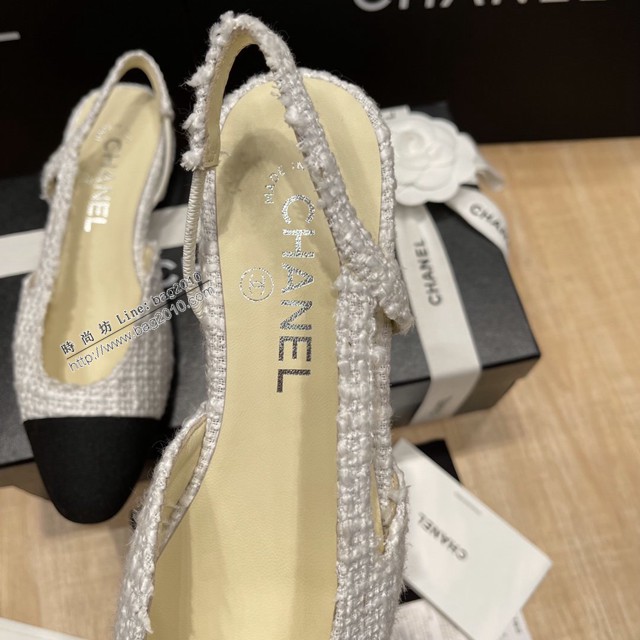 Chanel專櫃經典款女士拼色涼鞋 香奈兒時尚slingback拼色涼鞋平跟鞋中跟鞋 dx2583